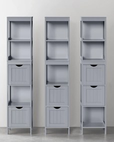 Kúpeľňová podlahová skrinka, s 2 zásuvkami, 3 otvorenými priehradkami, sivá