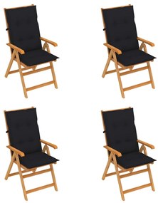 Záhradné stoličky 4 ks s čiernymi podložkami tíkový masív