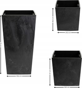 Sada 3 ks květináčů Walter černý beton