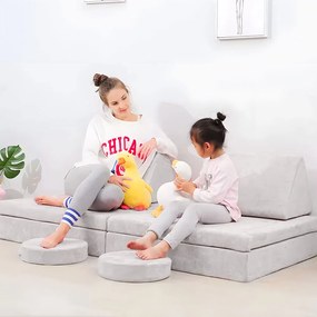 Modulárne kreslo pre deti, 8 mäkkých vankúšov, skladacie - sivé