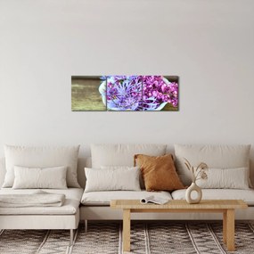 Obraz - fialová rastlinka (s hodinami) (90x30 cm)