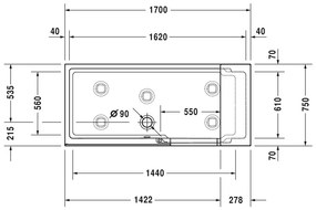 Duravit Shower + Bath - Vaňa so sprchovým kútom do pravého rohu 1700x750 mm, s panelom a nohami, biela/zrkadlové sklo 700404000100000