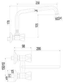 Mereo Mereo, Drezová nástenná batéria, Kasia, s U ramienkom rúrkovým ø 18 mm - 230 mm, chróm, MER-CBS301A04