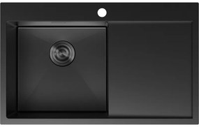 Mexen Exar, 1-komorový nerezový drez s odkvapkávačom, ľavý, 780 x 480 mm, čierna, 6433781010L-70