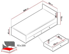 Jednolôžková posteľ 90cm Seraphina WK14 (dub artisan + biela + sivá). Vlastná spoľahlivá doprava až k Vám domov. 1122572