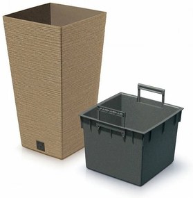 Kvetináč FURU SQUARE ECO WOOD s vložkou 24 c m,hnedý, S