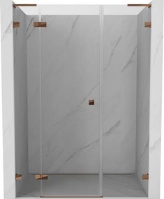 Mexen Lunar L, ľavé otočné sprchové dvere 155 cm, 8mm číre sklo, ružové zlato profil, 834SL-155-050-60-00-L