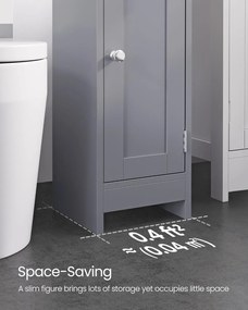 Úzka kúpeľňová podlahová úložná skrinka, voľne stojaca, 20 x 18 x 80 cm, sivá