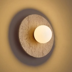 Nástenná lampa Japandi okrúhla z prírodného kameňa s opálovým sklom - Josie