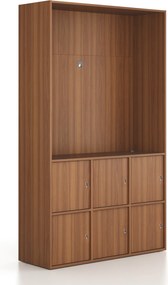 Kancelárska skriňa FRAME, 6x dvere, priestor pre TV, 1299 x 450 x 2162 mm, cylindrický zámok, orech