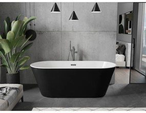 Mexen Flavia, voľne stojaca vaňa 160 x 75 cm, biela-čierna, brúsený grafit prepad, 54031608075-95