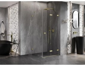 Mexen Lunar-F, 1-krídlový sprchový kút so skladacími dverami, pravý, 90 x 90 cm, 8mm číre sklo, zlatý matný profil, 836-090-090-55-00-P