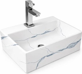 LEER-M || Umývadlo na dosku, keramika, biela, mramor, hranatá