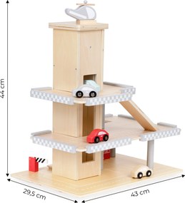 Drevená 3-poschodová garáž s výťahom, autíčka a vrtuľník ECOTOYS pre deti 3+