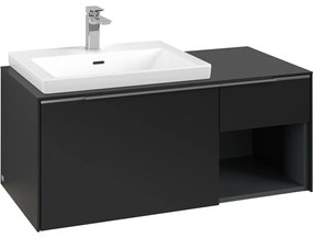 VILLEROY &amp; BOCH Subway 3.0 závesná skrinka pod umývadlo (umývadlo vľavo), 2 zásuvky + regálový prvok, s LED osvetlením, 1001 x 516 x 422,5 mm, Volcano Black, C572L0VL