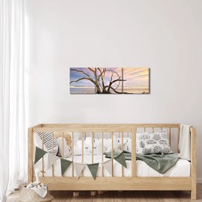 Obraz stromu v oceáne (s hodinami) (90x30 cm)