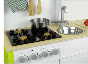 LEAN Toys Detská drevená kuchyňa Zelená a biela Paula Otváracie prvky