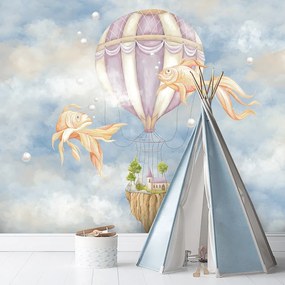 Gario Fototapeta Teplovzdušný balón, dom a ryby na modrej oblohe Materiál: Vliesová, Rozmery: 200 x 140 cm