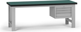 Pracovný stôl do dielne G8, 2100 x 750 x 800 mm, 1x kontejner, 3 zásuvky, sivá