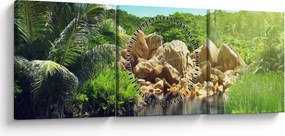 Obraz jazera v Seychelskej džungli (s hodinami) (90x30 cm)