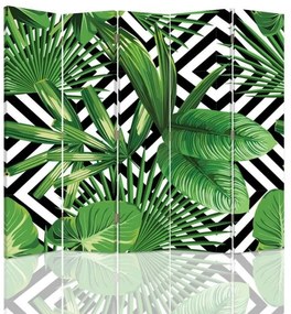Ozdobný paraván Geometrické listy palmy zelené - 180x170 cm, päťdielny, obojstranný paraván 360°