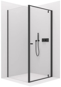 Cerano Ferri, krídlový sprchovací kút 90(dvere) x 90(stena) x 195 cm, 6mm číre sklo, čierny profil, CER-CER-427483