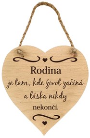 AMADEA Drevené srdce s nápisom Rodina je tam, kde život začína..., masívne drevo, 16x15 cm