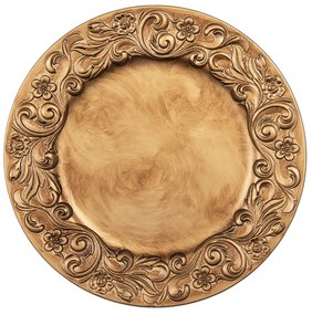 Zlatý plastový dekoratívne tanier s kvetinami - Ø 33 * 2 cm