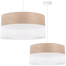 Závesné svietidlo Wood, 1x béžová dubová dýha/biele PVC tienidlo, (fi 44cm)