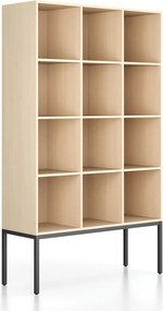Regál FRAME, s čiernou podnožou, 1299 x 450 x 2185 mm, breza