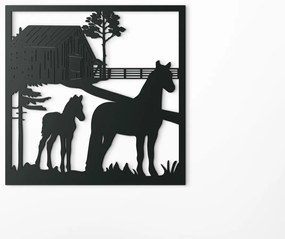 drevko Drevený obraz na stenu Kobyla so žriebätkom Rozmer obrazu: 32,5 x 32,5 cm, Farba dekorácie: Čierna
