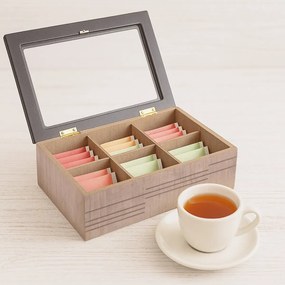 Orion Krabička na čaj, čajový organizér s 6 priehradkami, drevo LINE
