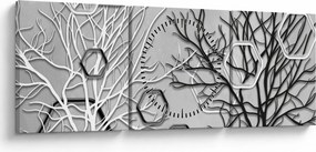Abstraktný obraz so stromami (s hodinami) (90x30 cm)