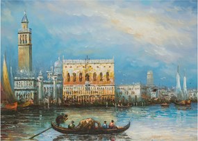 Obraz - Gondola prechádzajúca Benátkami, olejomaľba (70x50 cm)