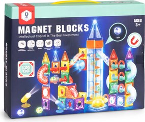 MULTISTORE Magnetické kocky LED 134 dielov – svietiaca stavebnica s guľôčkovou dráhou 3+