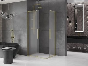 Mexen Velar L Duo, sprchový kút s posuvnými dverami 90 x 80 cm, 8mm sklo námraza, zlatá matná, 871-090-080-02-33-55