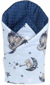 Obojstranná zavinovačka pre bábätká 80x80 cm BABYMAM PREMIUM - Medvedíci vo vesmíre s tmavo modrou minkou