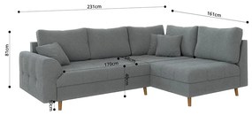 Sivá rohová pohovka z textílie buklé (pravý roh/do L) Ariella – Ropez
