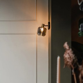 Dizajnové stropné bodové svetlo čierne so zlatom a dymovým sklom - Zuzanna