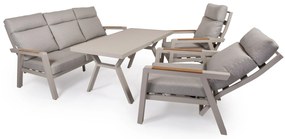 Hliníkový nábytok BURY 3 ALU s polohovateľnými kreslami krémová podrúčky: hliníkové v drevodekore