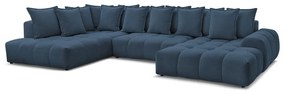 Tmavomodrá ženilková rozkladacia/s úložným priestorom rohová pohovka (ľavý roh/do tvaru "U") Everest – Bobochic Paris