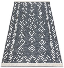 Obojstranný šnúrkový ekologický koberec TWIN 23000 Boho, so strapcami, antracit - krémový