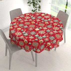 Biante Bavlnený okrúhly obrus Sandra SA-528 Vianočné banky na červenom Ø 100 cm