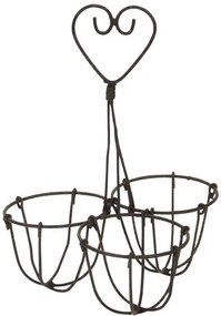 Hnedý kovový držiak na 3 vajíčka so srdiečkom - Ø 11*16 cm