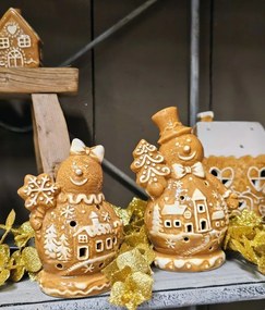 Christmas Decoration Snowman 11x8x16 Cm Brown Ceramic - 11*8*16 cm
