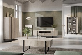 Vysoká komoda Verica 120 cm s dvoma dverami - bisquitový dub / čierne nohy