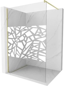 Mexen Kioto, sprchová zástena Walk-In 130 x 200 cm, 8mm číre sklo biely vzor, zlatý matný profil, 800-130-101-55-85