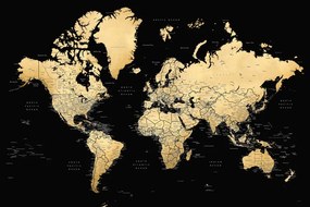 Plagát, Obraz - Blursbyai - Black and gold world map