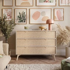 KOMODA FONDY JEDLIČKA SCANDI + PIESKOVO BÉŽOVÁ ŠUPLÍKY 106 cm