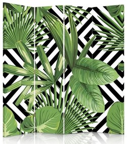 Ozdobný paraván Geometrické listy palmy zelené - 145x170 cm, štvordielny, obojstranný paraván 360°